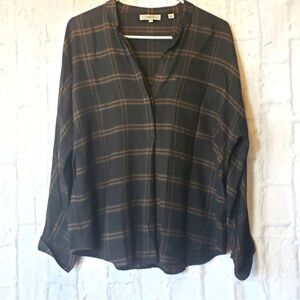 Vince Plaid Blouse - Black and Brown